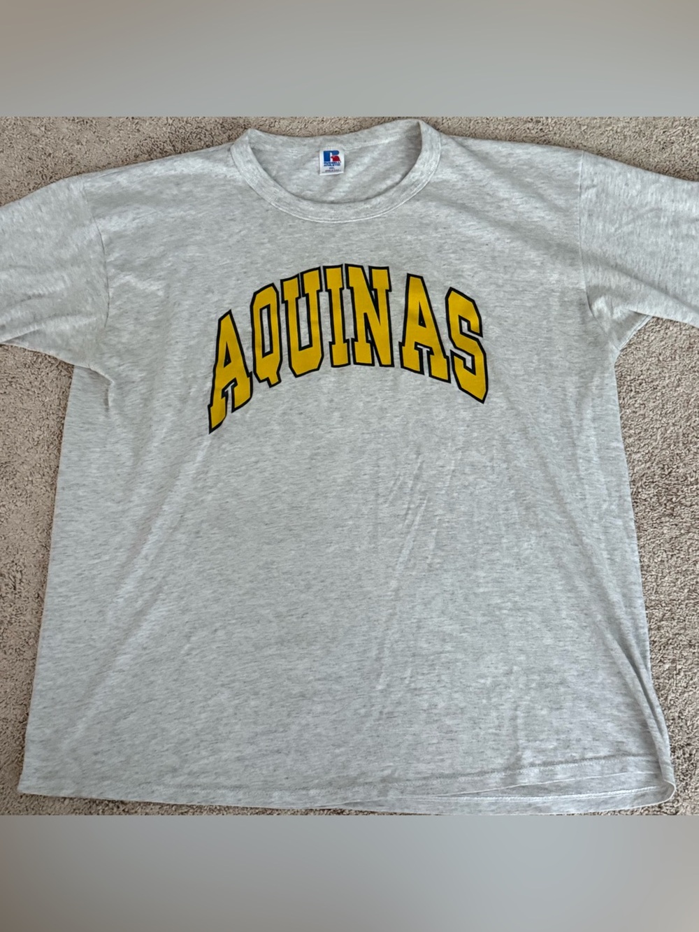 Vintage Russell Athletic USA Aquinas Graphic Single Stitch Tee Shirt Top XXL